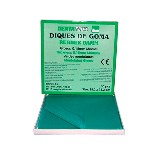 DIQUES DE GOMA DENTAFLUX verde medio mentolados 36 ud
