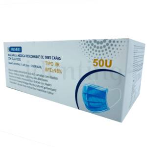 MASCARILLAS MÉDICAS TRES CAPAS CON GOMAS AZUL 50 U TIPO IIR